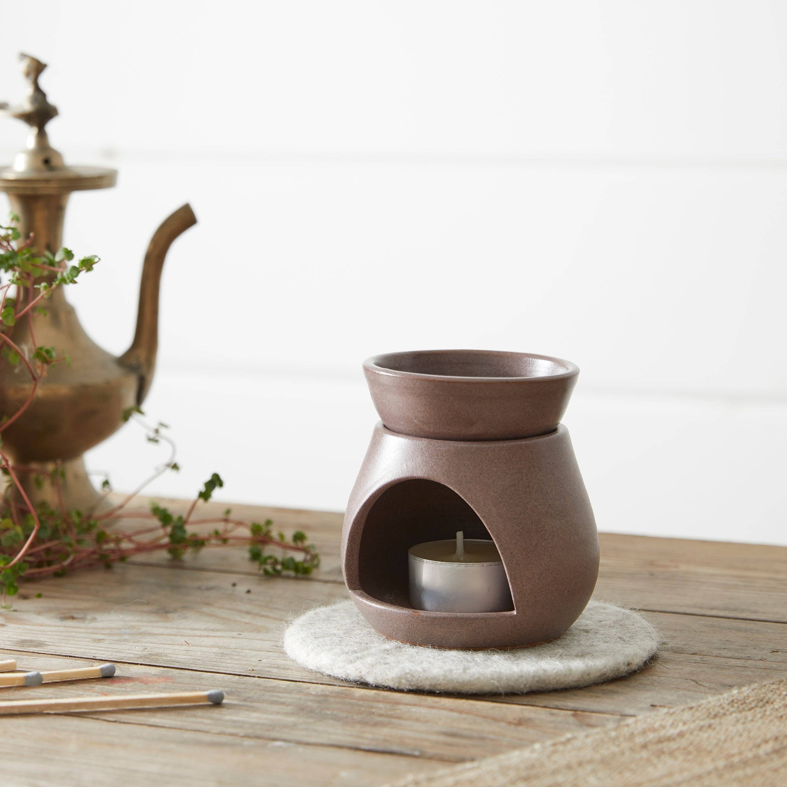 SUNU Stoneware Essential Oil Burner: Mineral Brown
