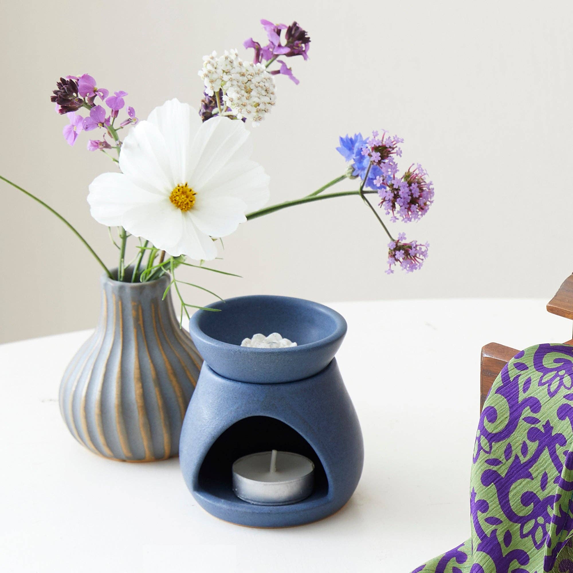 SUNU Stoneware Essential Oil Burner: Sea Glass Green - darker